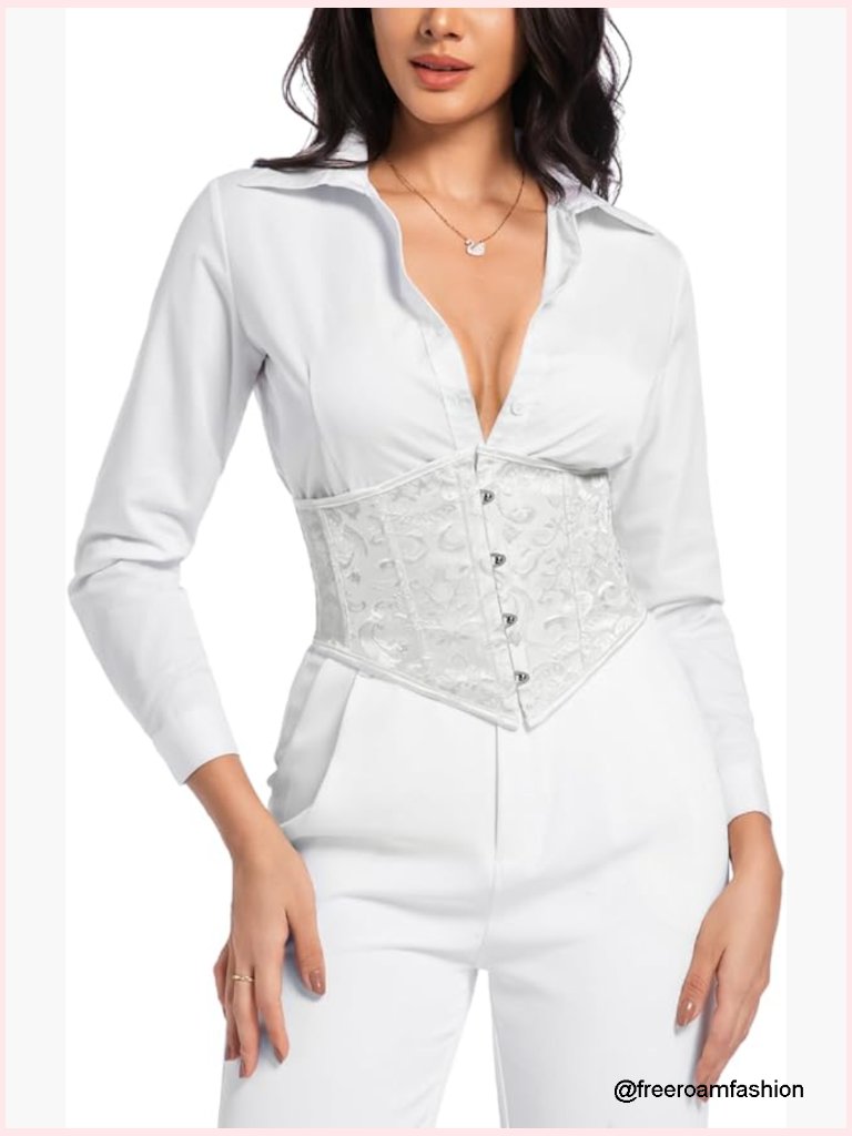 Jacquard Underbust Corset Belt Xs-5xl Renaissance Floral Waist Cincher